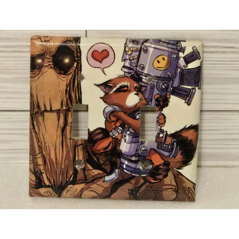 Guardians‎ Of The Galaxy Double Light Switch Cover Rocket Raccoon Groot Marvel